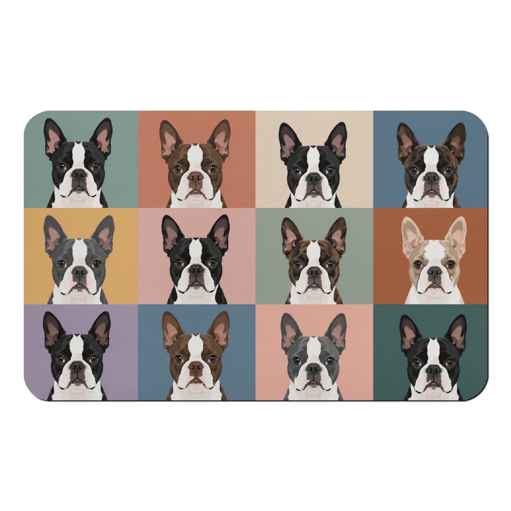 Pop Art Style Colored Boston Terriers Modern Tiles Pattern Bath Mat Fast Drying .
