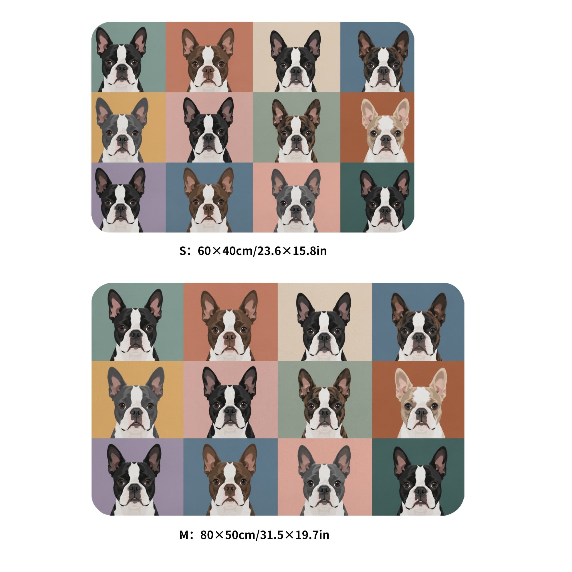 Pop Art Style Colored Boston Terriers Modern Tiles Pattern Bath Mat Fast Drying .