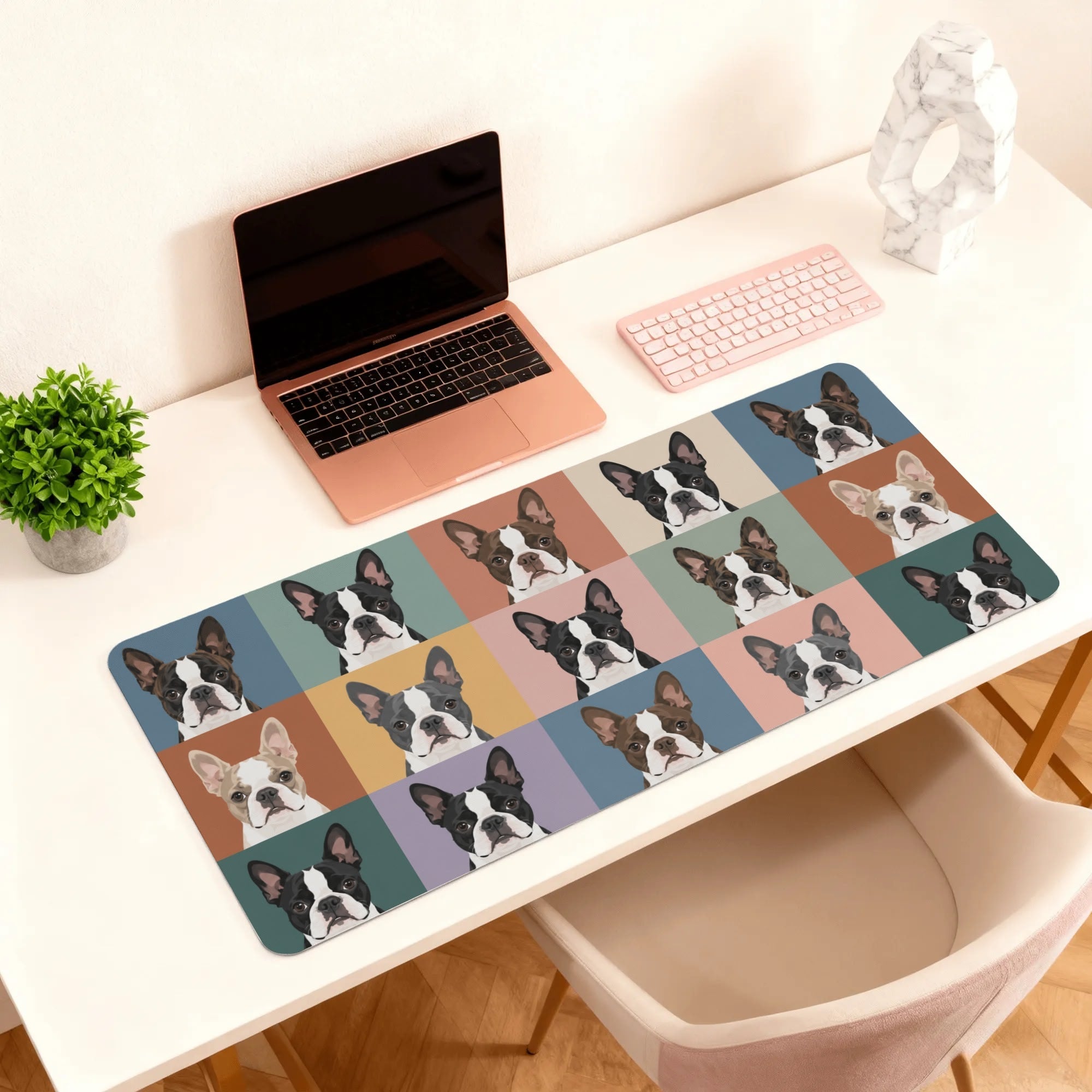 Pop Art Style Colored Boston Terriers Modern Tiles Pattern Smooth Desk Pad Gaming Mouse Pad .