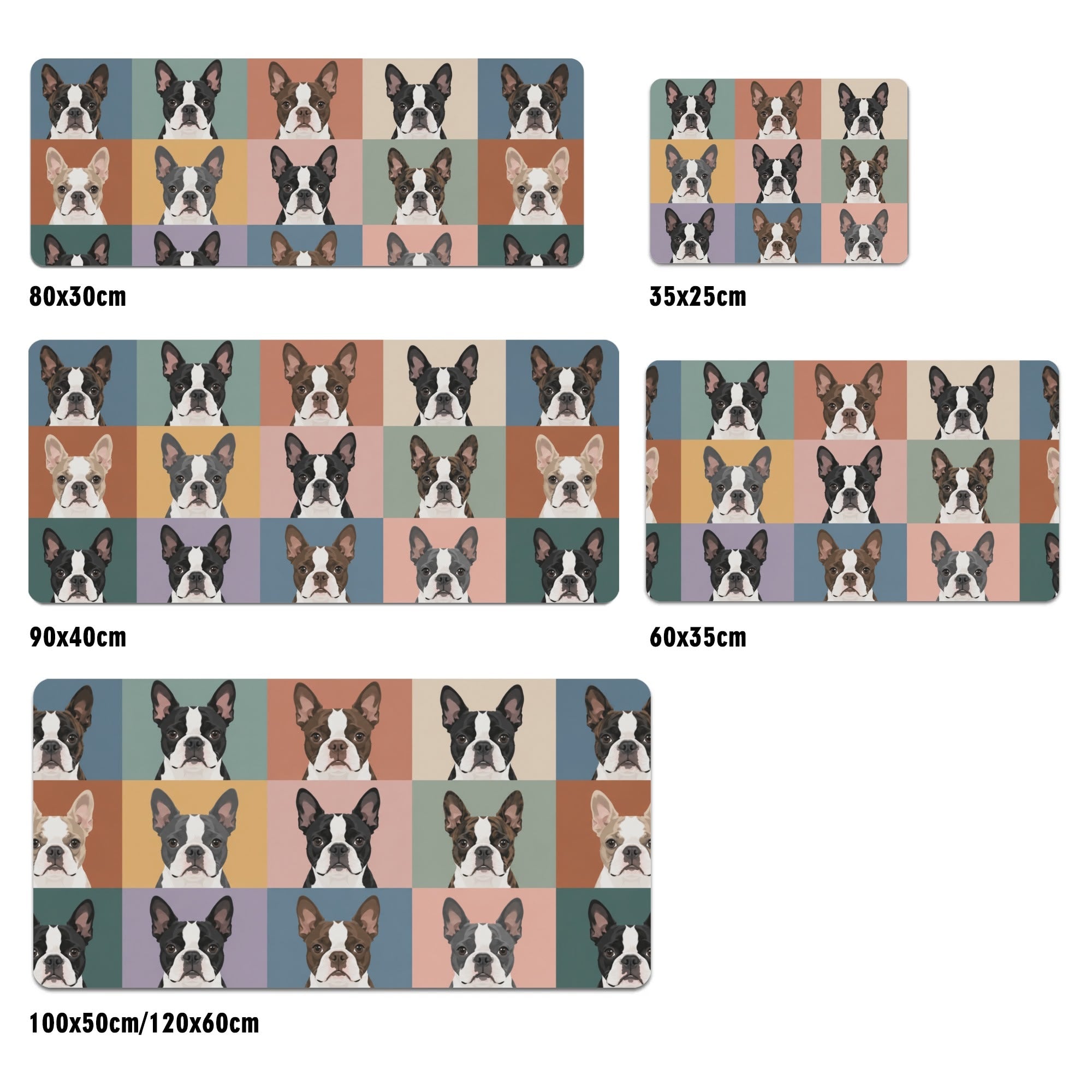 Pop Art Style Colored Boston Terriers Modern Tiles Pattern Smooth Desk Pad Gaming Mouse Pad .