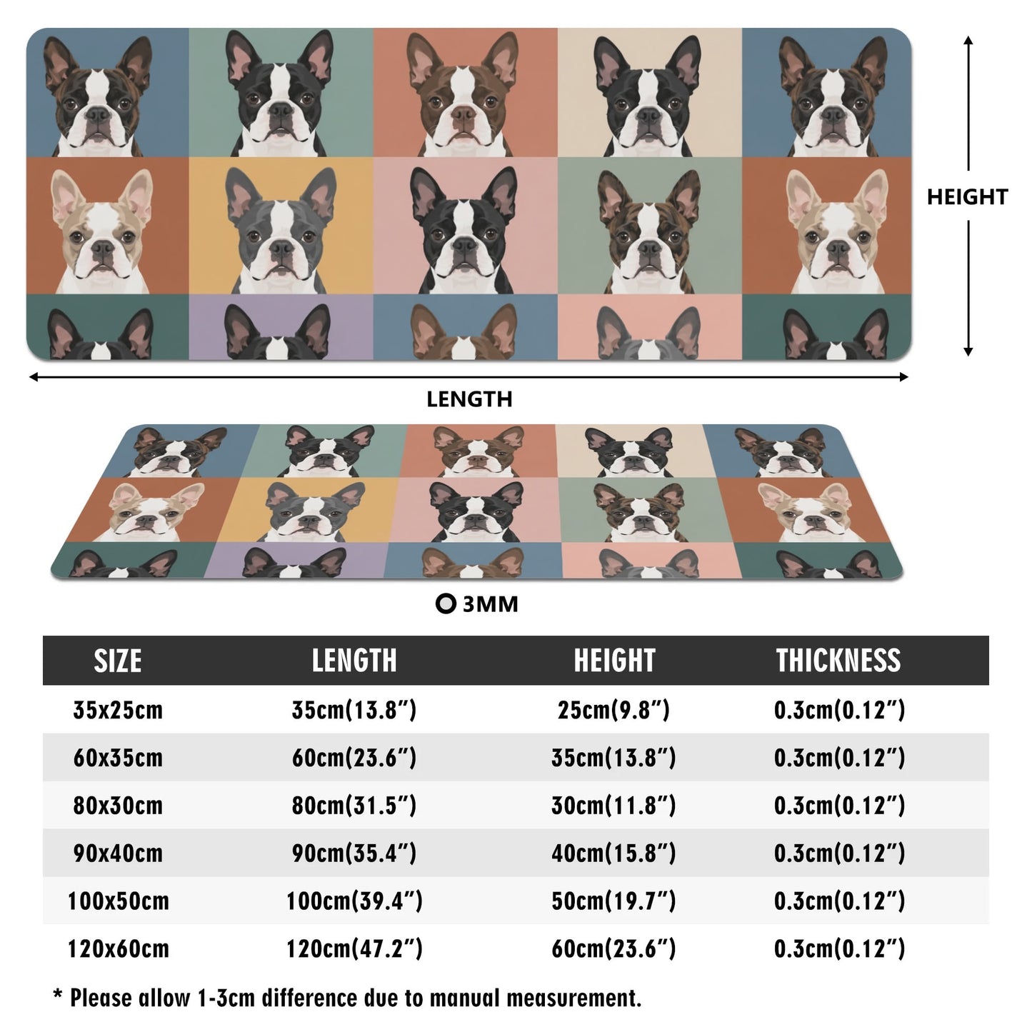 Pop Art Style Colored Boston Terriers Modern Tiles Pattern Smooth Desk Pad Gaming Mouse Pad .