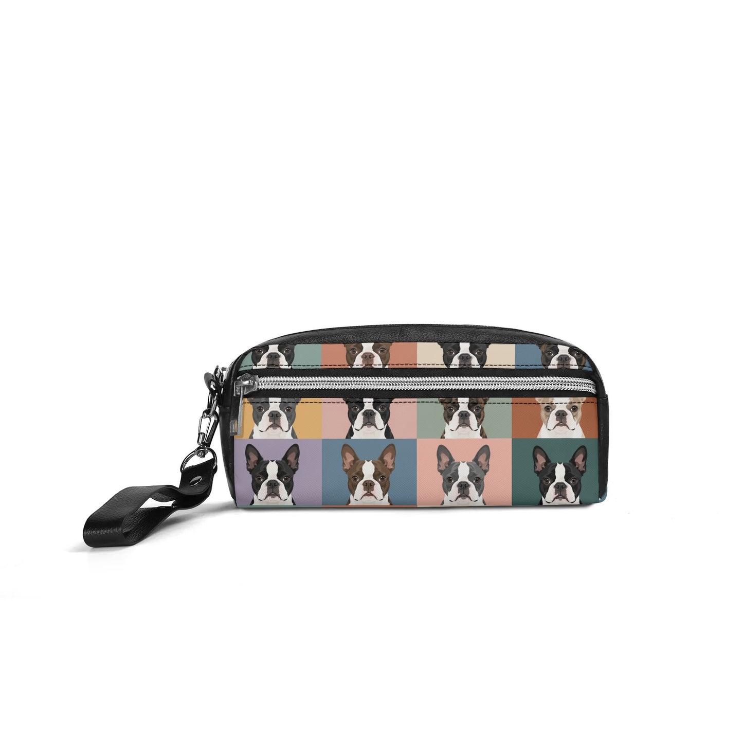 Pop Art Style Colored Boston Terriers Modern Tiles Pattern PU Handheld Cosmetic Bag Party Clutch Bag . Default Title