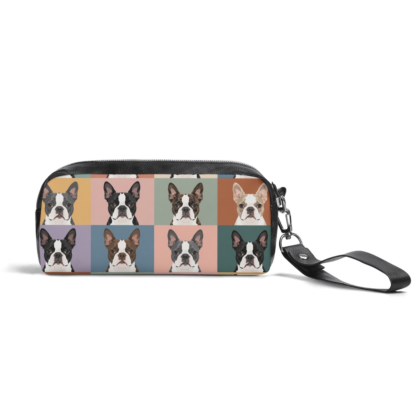 Pop Art Style Colored Boston Terriers Modern Tiles Pattern PU Handheld Cosmetic Bag Party Clutch Bag .