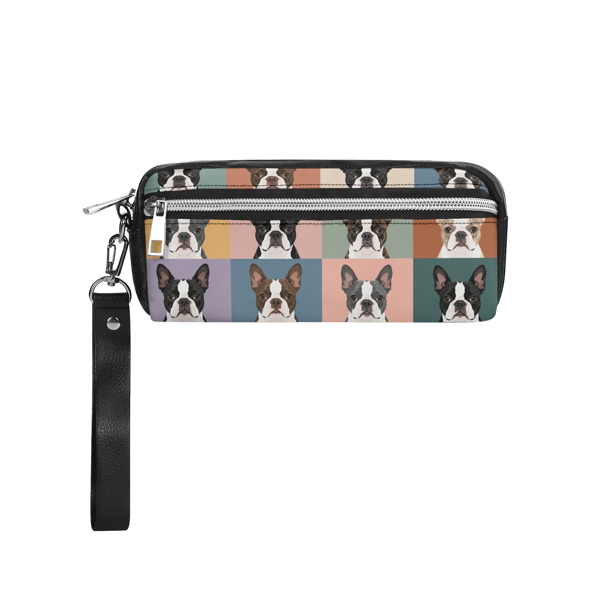 Pop Art Style Colored Boston Terriers Modern Tiles Pattern PU Handheld Cosmetic Bag Party Clutch Bag .