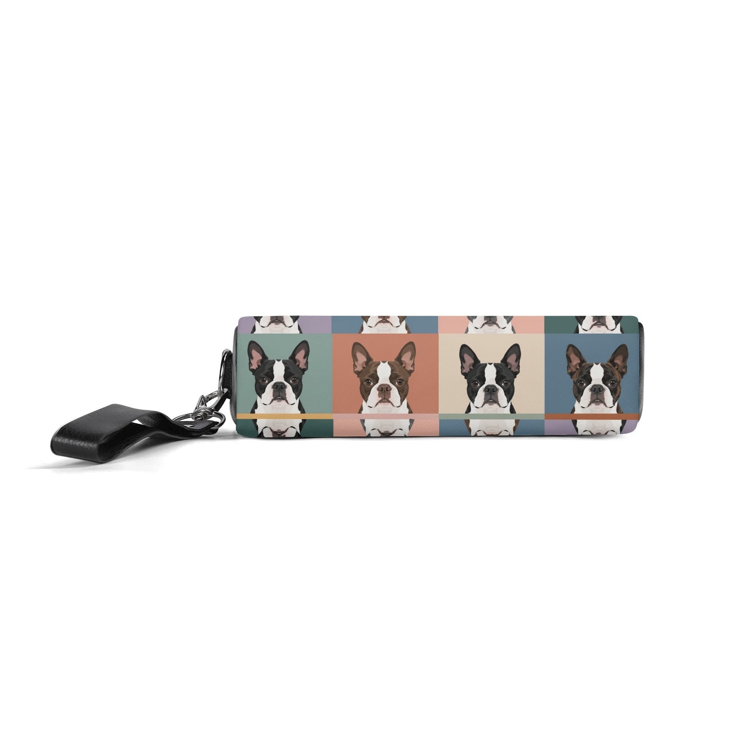 Pop Art Style Colored Boston Terriers Modern Tiles Pattern PU Handheld Cosmetic Bag Party Clutch Bag .