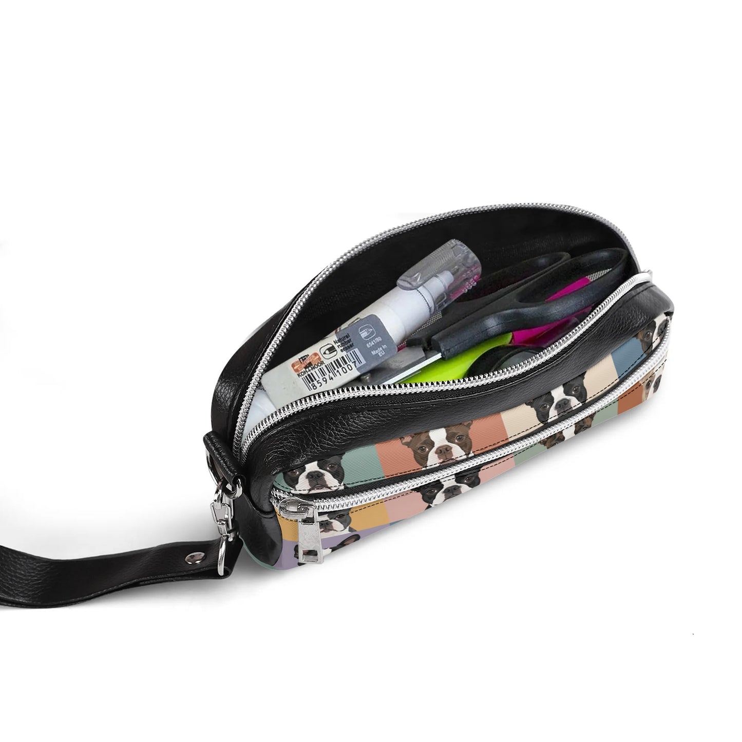 Pop Art Style Colored Boston Terriers Modern Tiles Pattern PU Handheld Cosmetic Bag Party Clutch Bag .