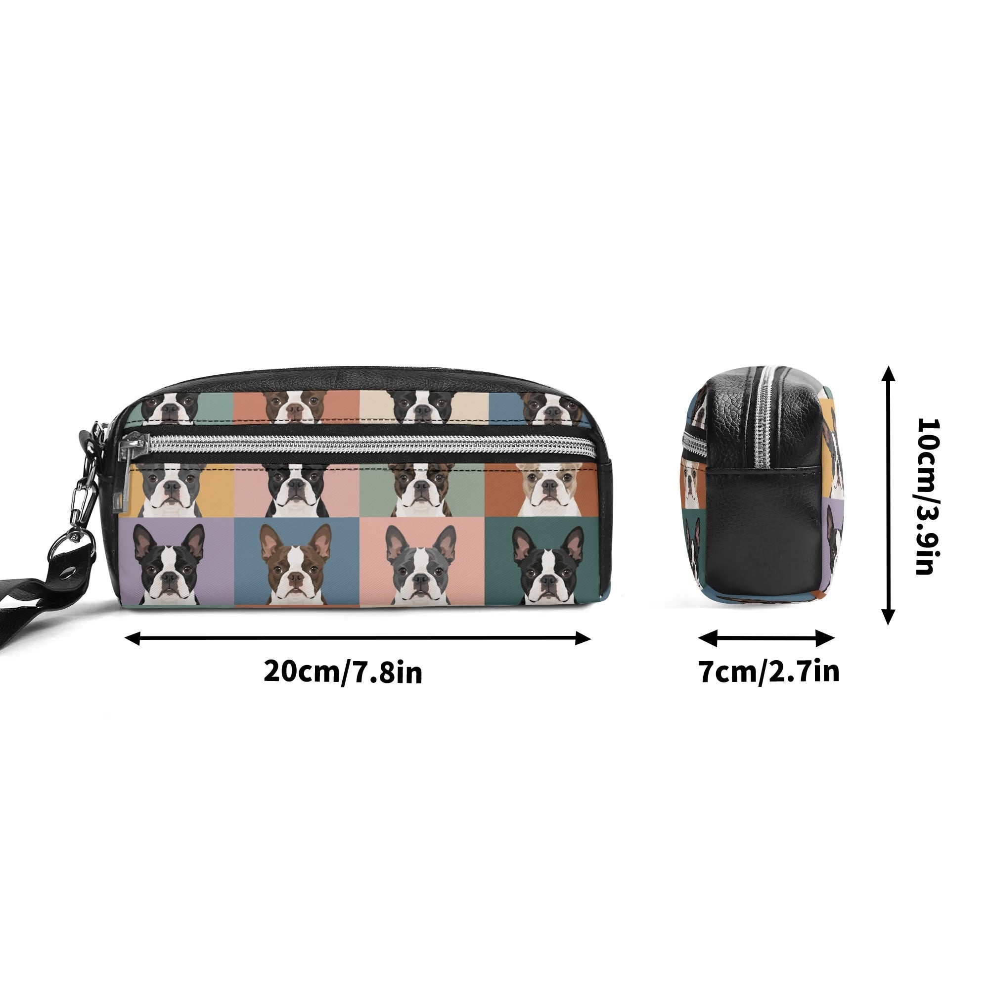 Pop Art Style Colored Boston Terriers Modern Tiles Pattern PU Handheld Cosmetic Bag Party Clutch Bag .