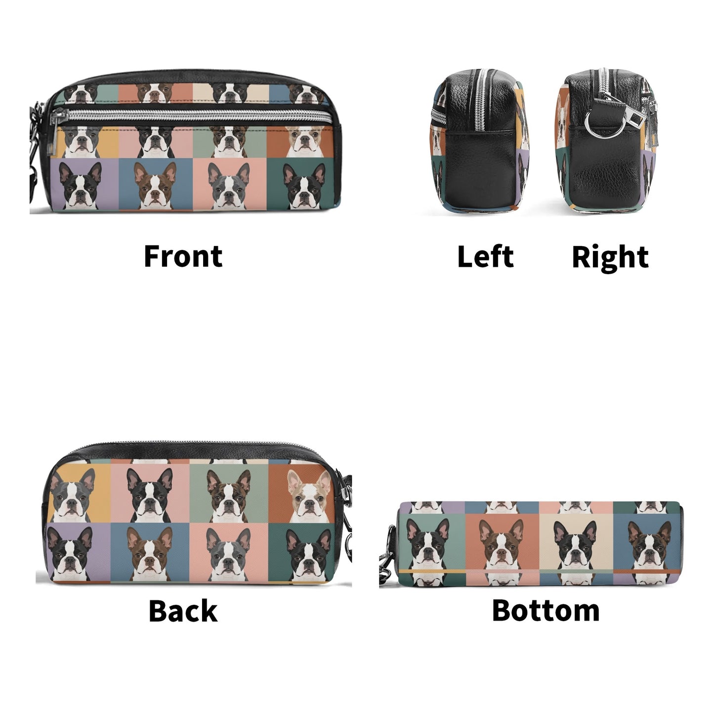 Pop Art Style Colored Boston Terriers Modern Tiles Pattern PU Handheld Cosmetic Bag Party Clutch Bag .