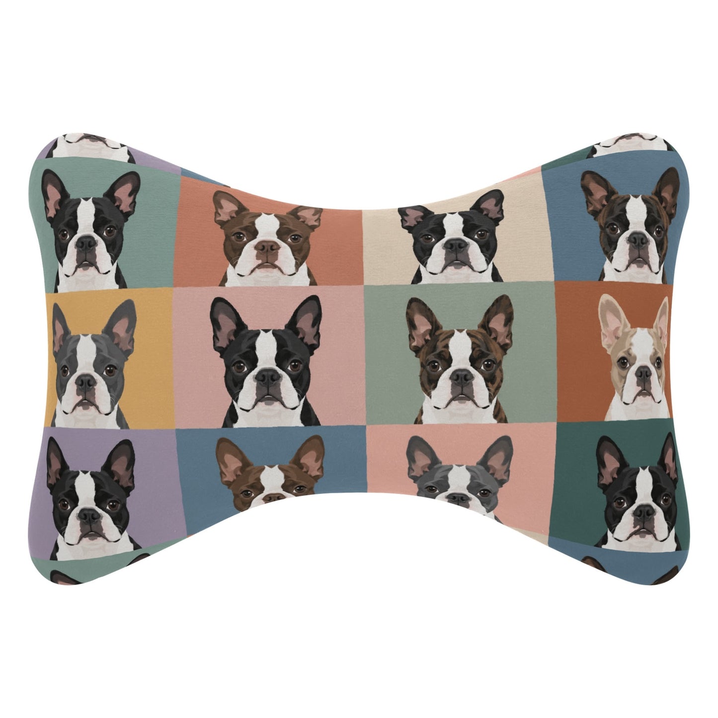 Pop Art Style Colored Boston Terriers Modern Tiles Pattern Soft Car Headrest Pillow . Default Title