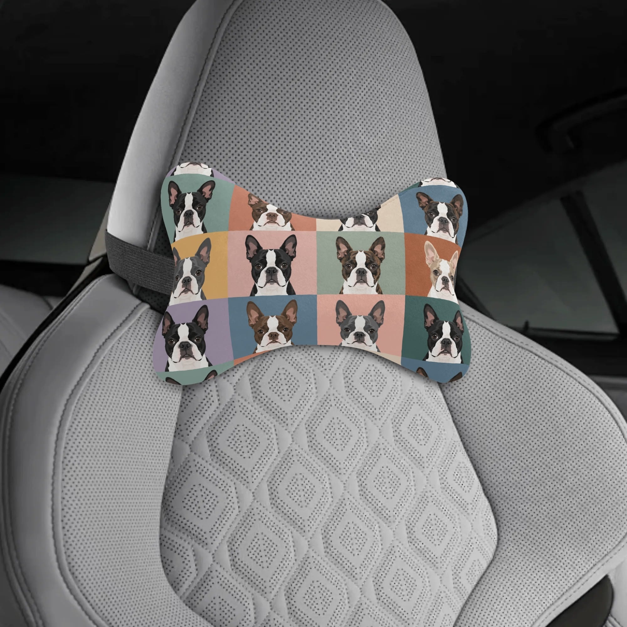 Pop Art Style Colored Boston Terriers Modern Tiles Pattern Soft Car Headrest Pillow .