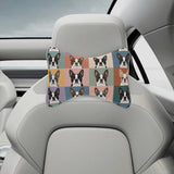 Pop Art Style Colored Boston Terriers Modern Tiles Pattern Soft Car Headrest Pillow .