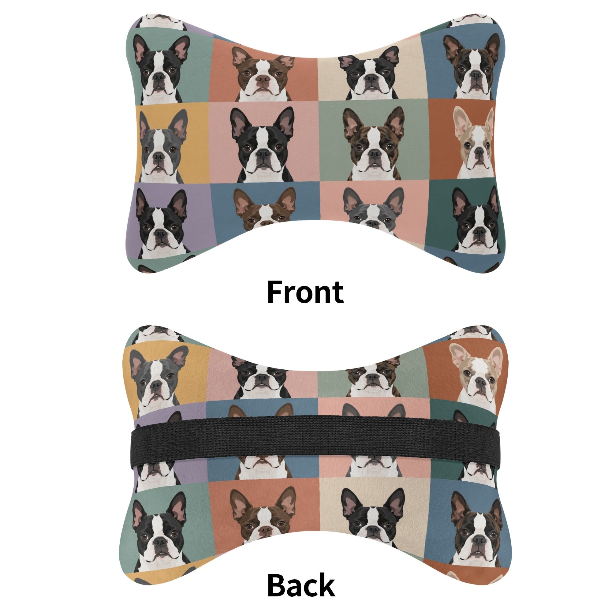 Pop Art Style Colored Boston Terriers Modern Tiles Pattern Soft Car Headrest Pillow .