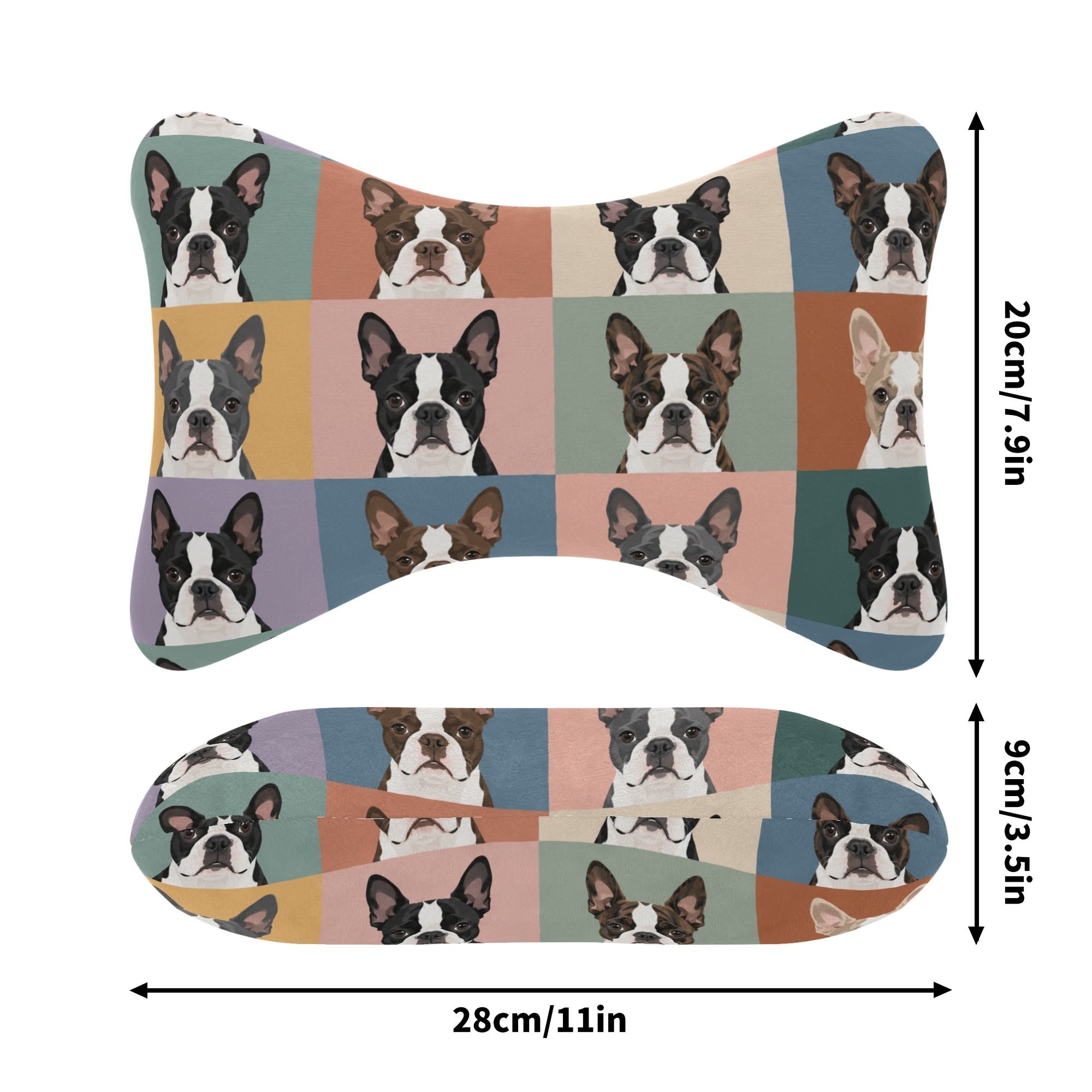 Pop Art Style Colored Boston Terriers Modern Tiles Pattern Soft Car Headrest Pillow .