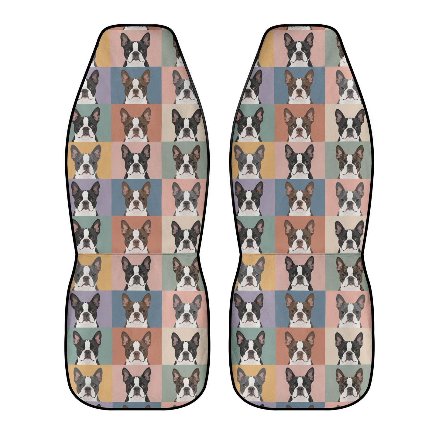 Pop Art Style Colored Boston Terriers Modern Tiles Pattern Soft and Lightweight Front Car Seat Covers (2pcs) .