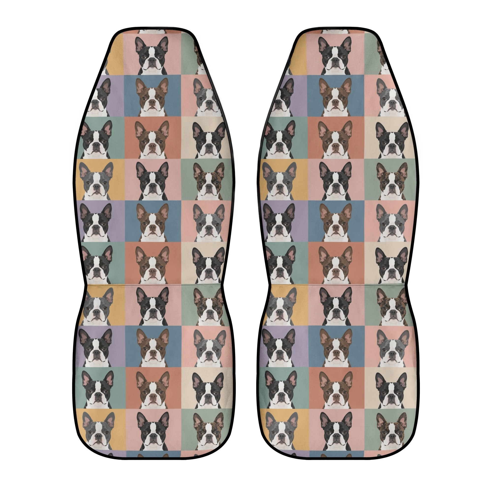 Pop Art Style Colored Boston Terriers Modern Tiles Pattern Soft and Lightweight Front Car Seat Covers (2pcs) .
