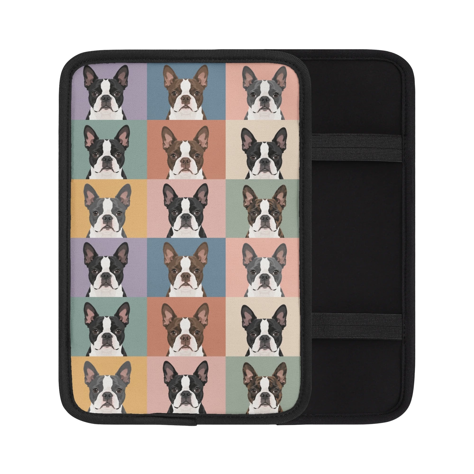 Pop Art Style Colored Boston Terriers Modern Tiles Pattern Car Armrest Pad Cover . Default Title