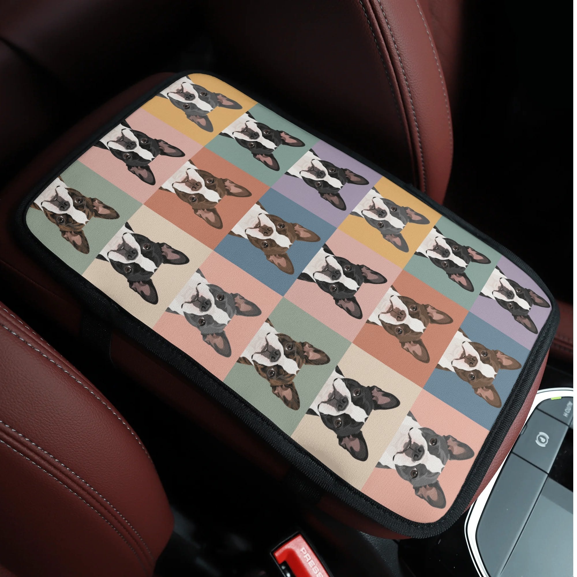 Pop Art Style Colored Boston Terriers Modern Tiles Pattern Car Armrest Pad Cover .