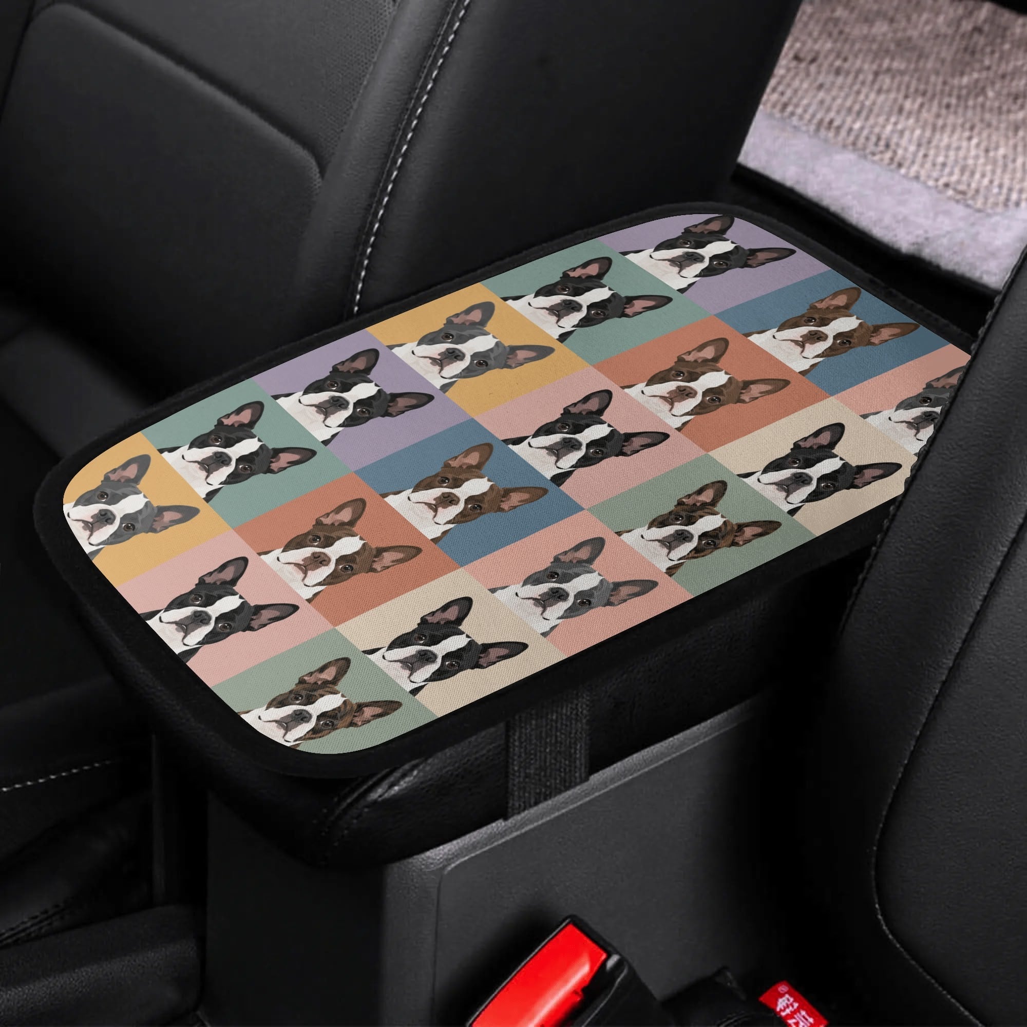 Pop Art Style Colored Boston Terriers Modern Tiles Pattern Car Armrest Pad Cover .