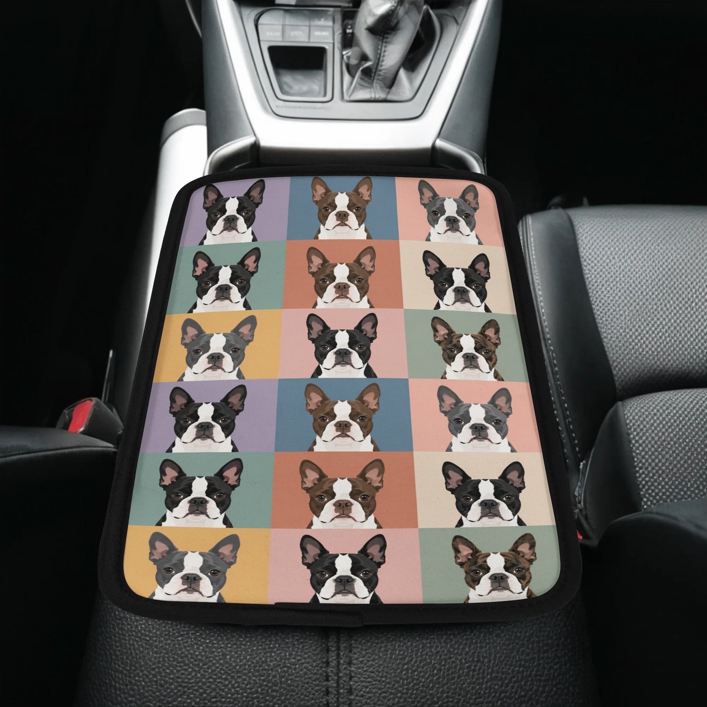 Pop Art Style Colored Boston Terriers Modern Tiles Pattern Car Armrest Pad Cover .