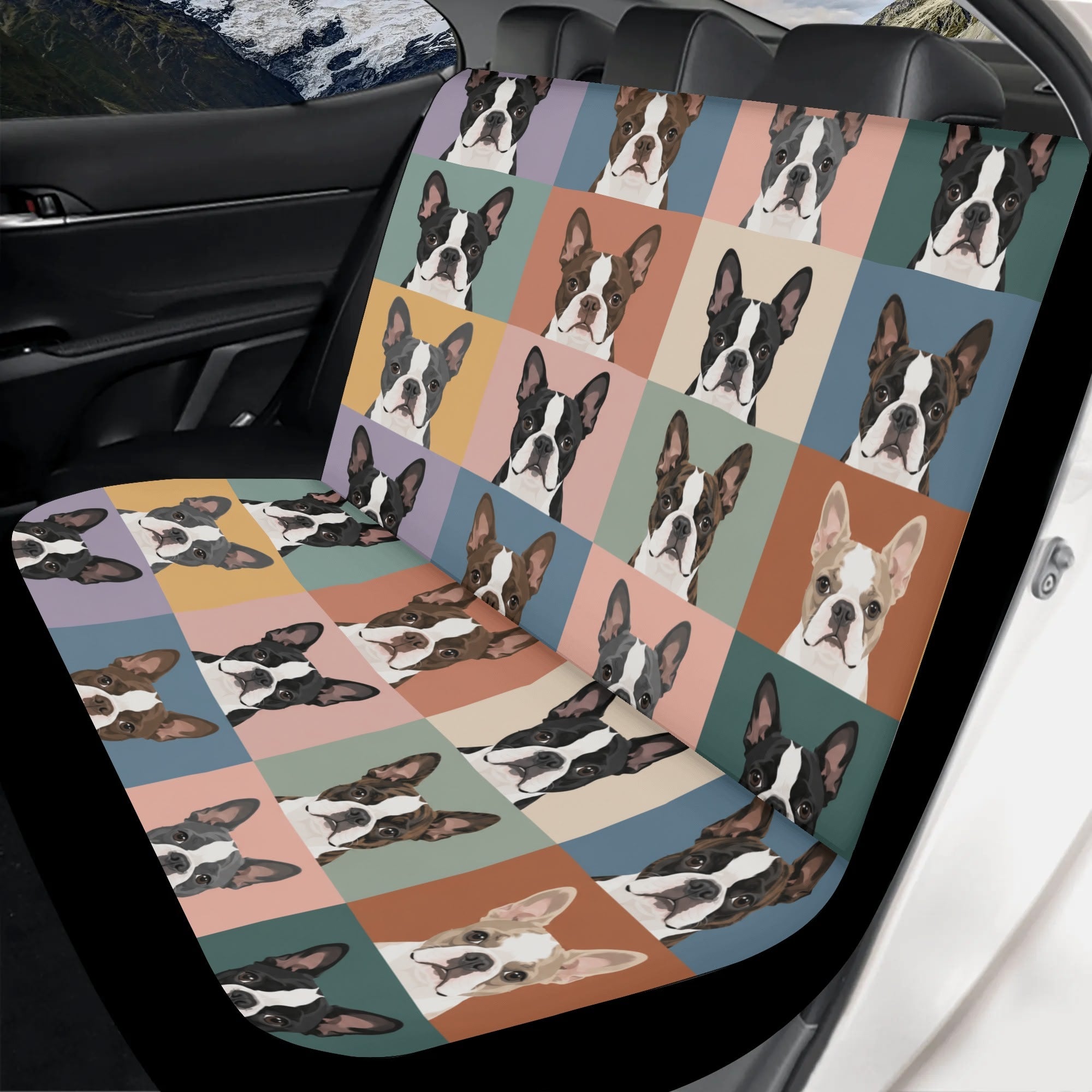 Pop Art Style Colored Boston Terriers Modern Tiles Pattern Soft and Lightweight Back Car Seat Covers (2pcs) . Default Title