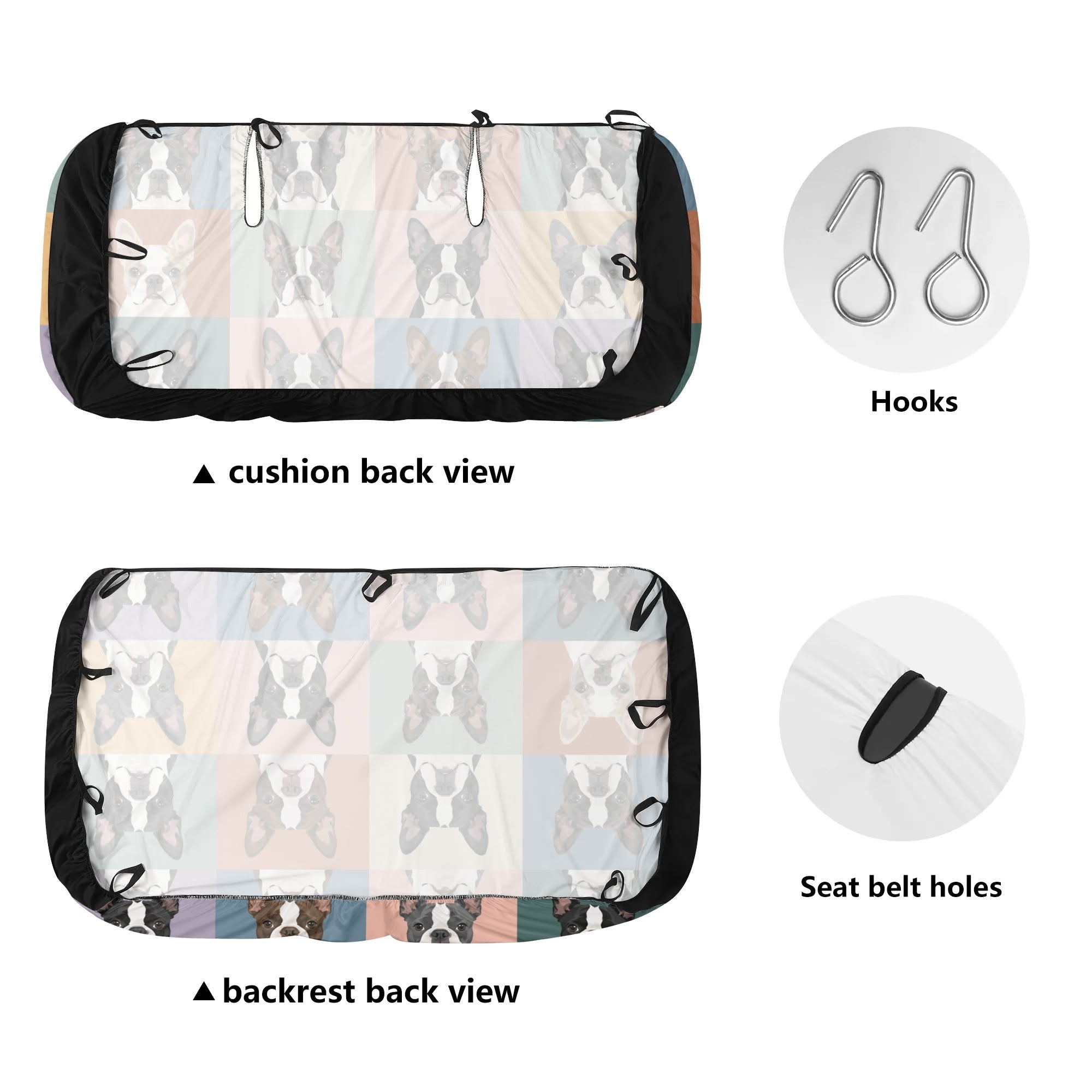 Pop Art Style Colored Boston Terriers Modern Tiles Pattern Soft and Lightweight Back Car Seat Covers (2pcs) .