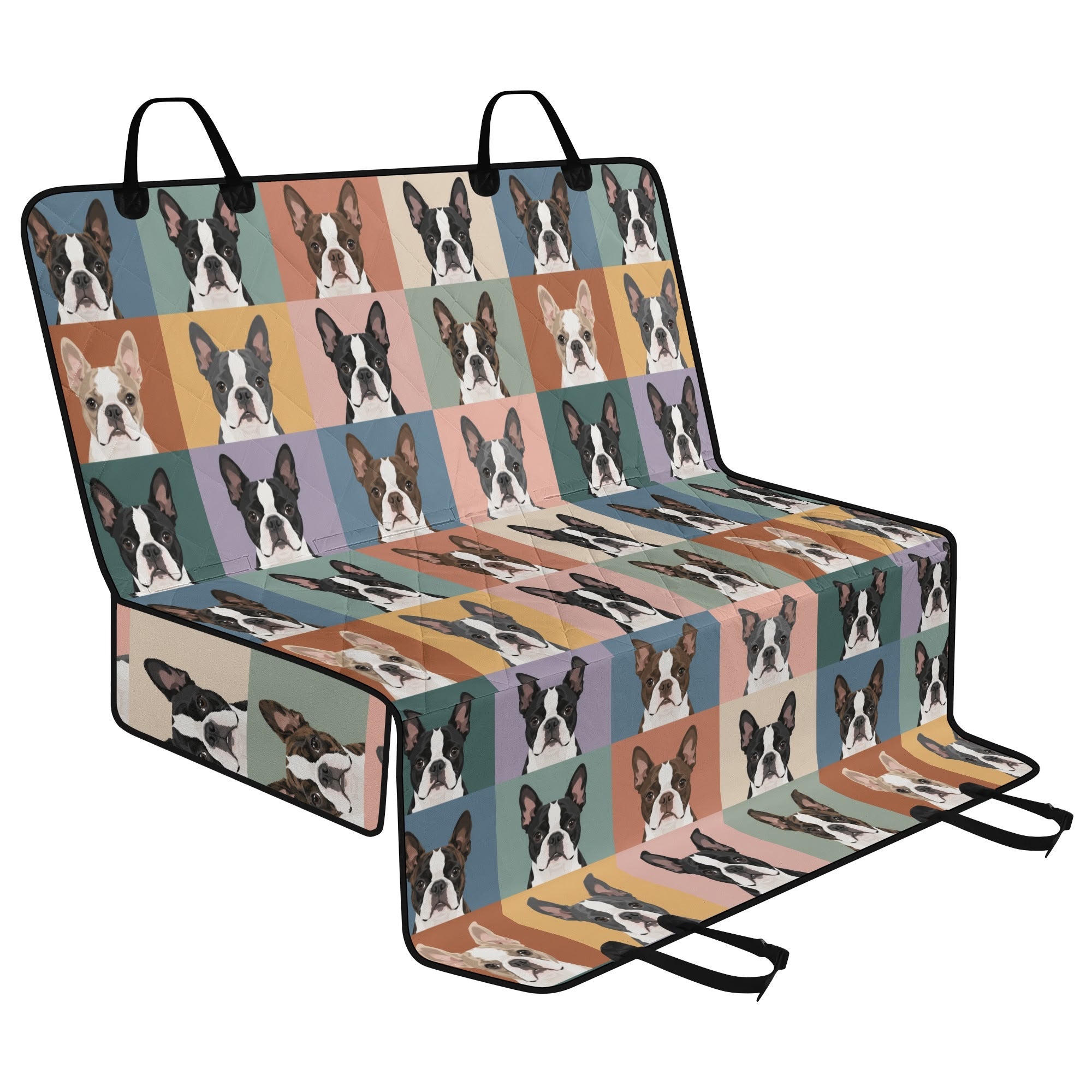 Pop Art Style Colored Boston Terriers Modern Tiles Pattern Car Pet Seat Cover .