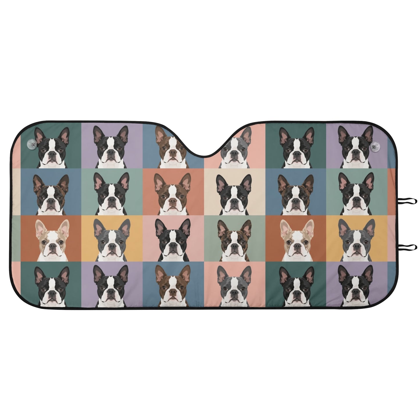 Pop Art Style Colored Boston Terriers Modern Tiles Pattern Car Sunshade .