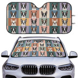 Pop Art Style Colored Boston Terriers Modern Tiles Pattern Car Sunshade .