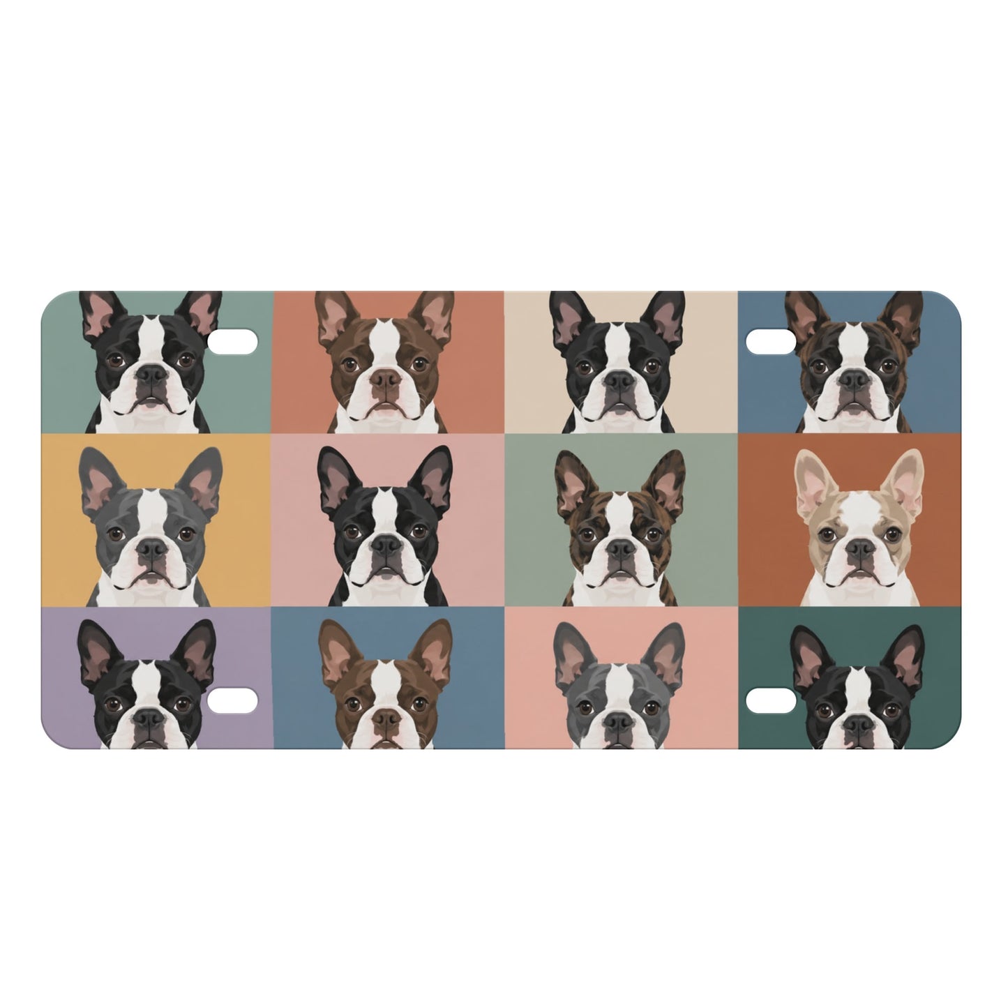 Pop Art Style Colored Boston Terriers Modern Tiles Pattern License Plate . Default Title