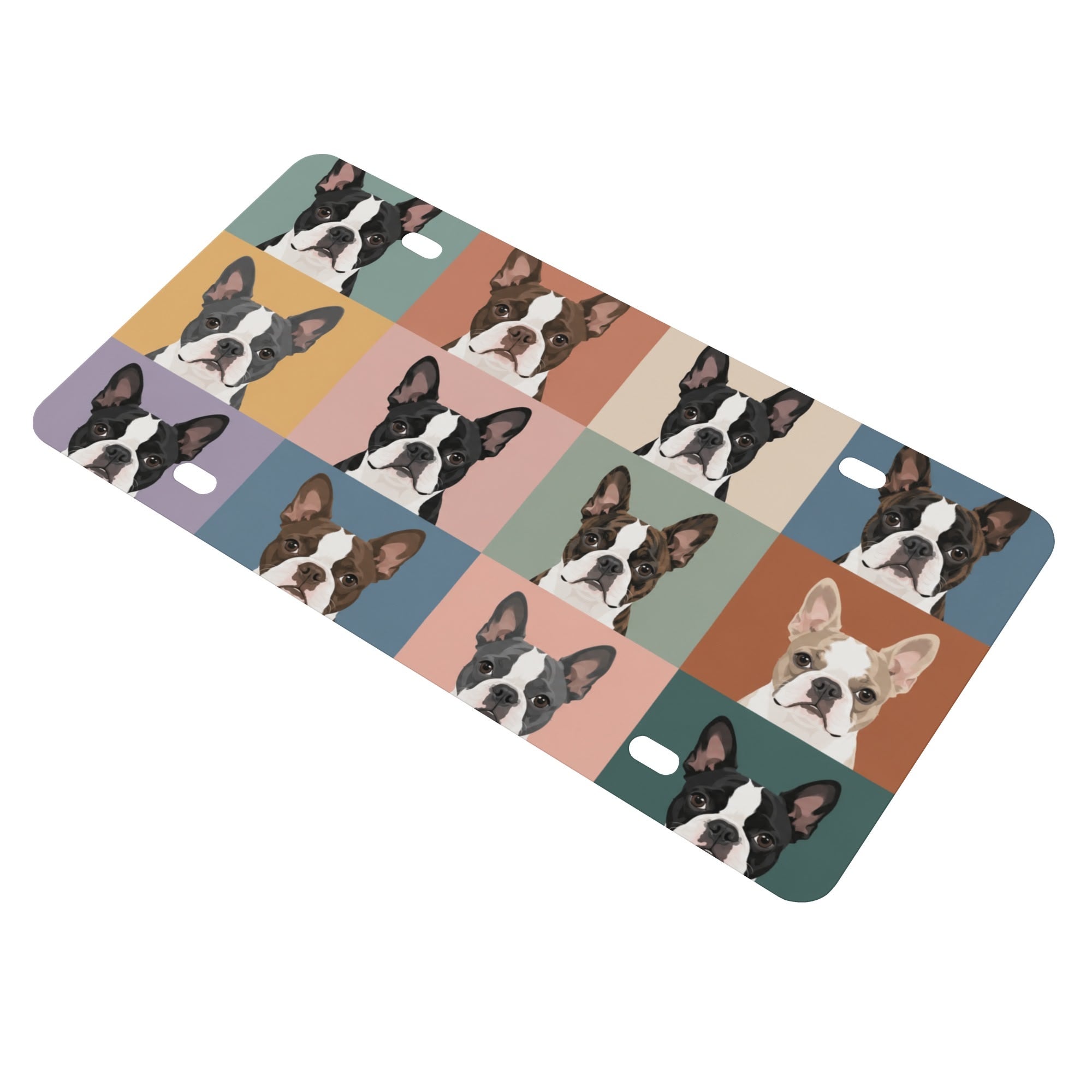 Pop Art Style Colored Boston Terriers Modern Tiles Pattern License Plate .