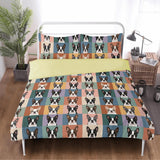 Pop Art Style Colored Boston Terriers Modern Tiles Pattern 3 Pcs Beddings . Beige