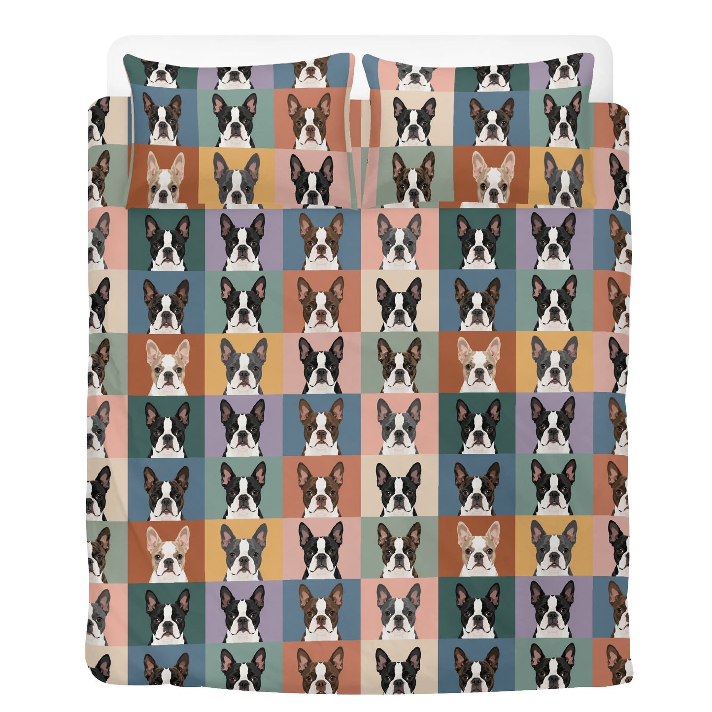 Pop Art Style Colored Boston Terriers Modern Tiles Pattern 3 Pcs Beddings .