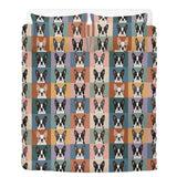 Pop Art Style Colored Boston Terriers Modern Tiles Pattern 3 Pcs Beddings .