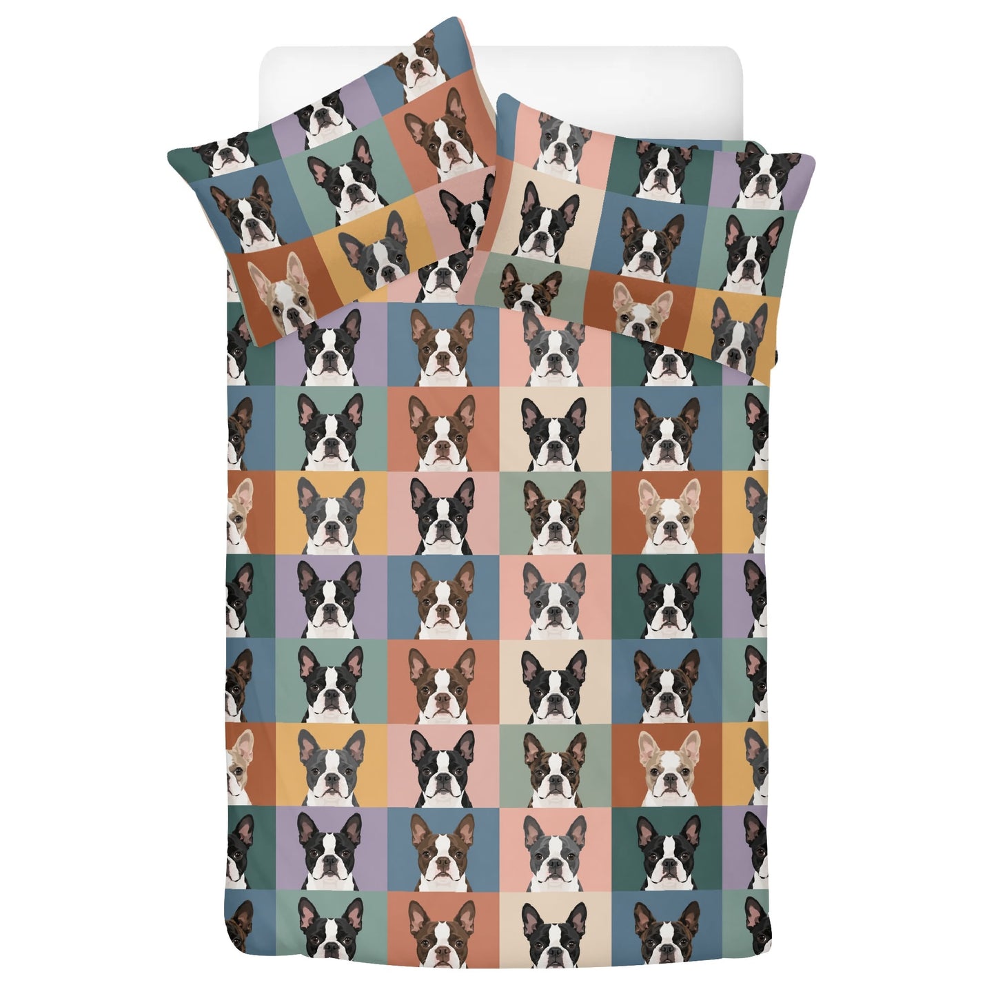 Pop Art Style Colored Boston Terriers Modern Tiles Pattern 3 Pcs Beddings .