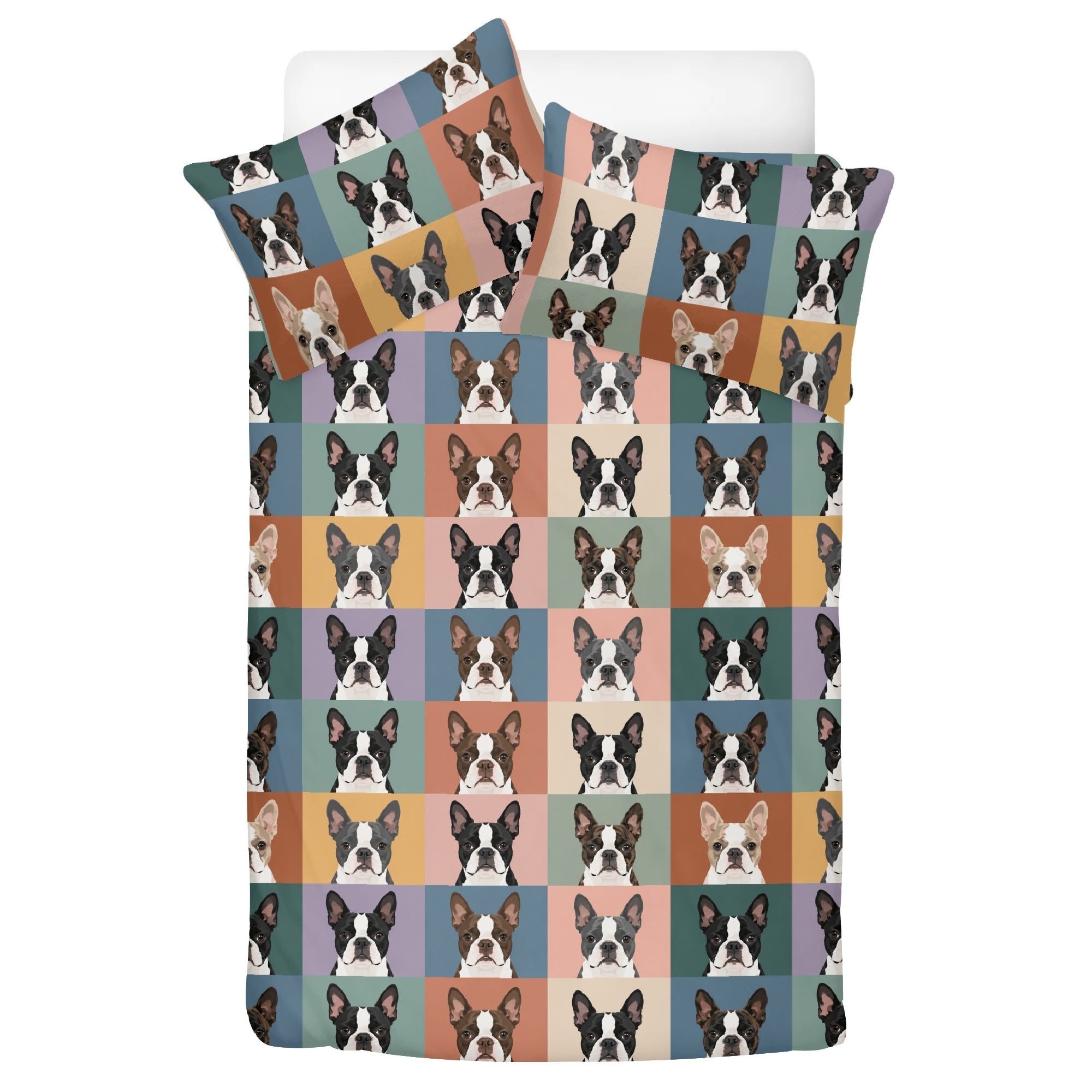 Pop Art Style Colored Boston Terriers Modern Tiles Pattern 3 Pcs Beddings .