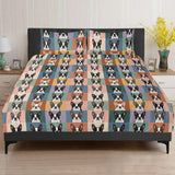 Pop Art Style Colored Boston Terriers Modern Tiles Pattern 3 Pcs Beddings .