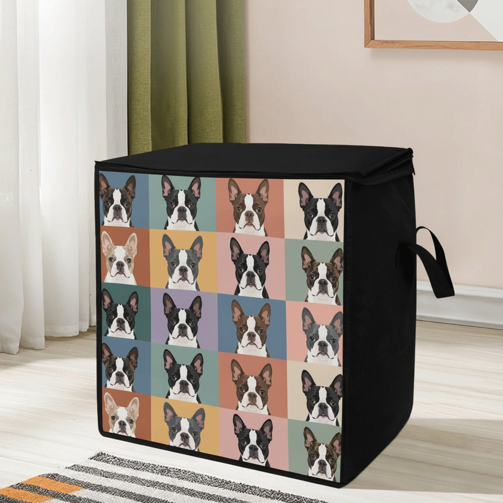Pop Art Style Colored Boston Terriers Modern Tiles Pattern Storage Box Bag .