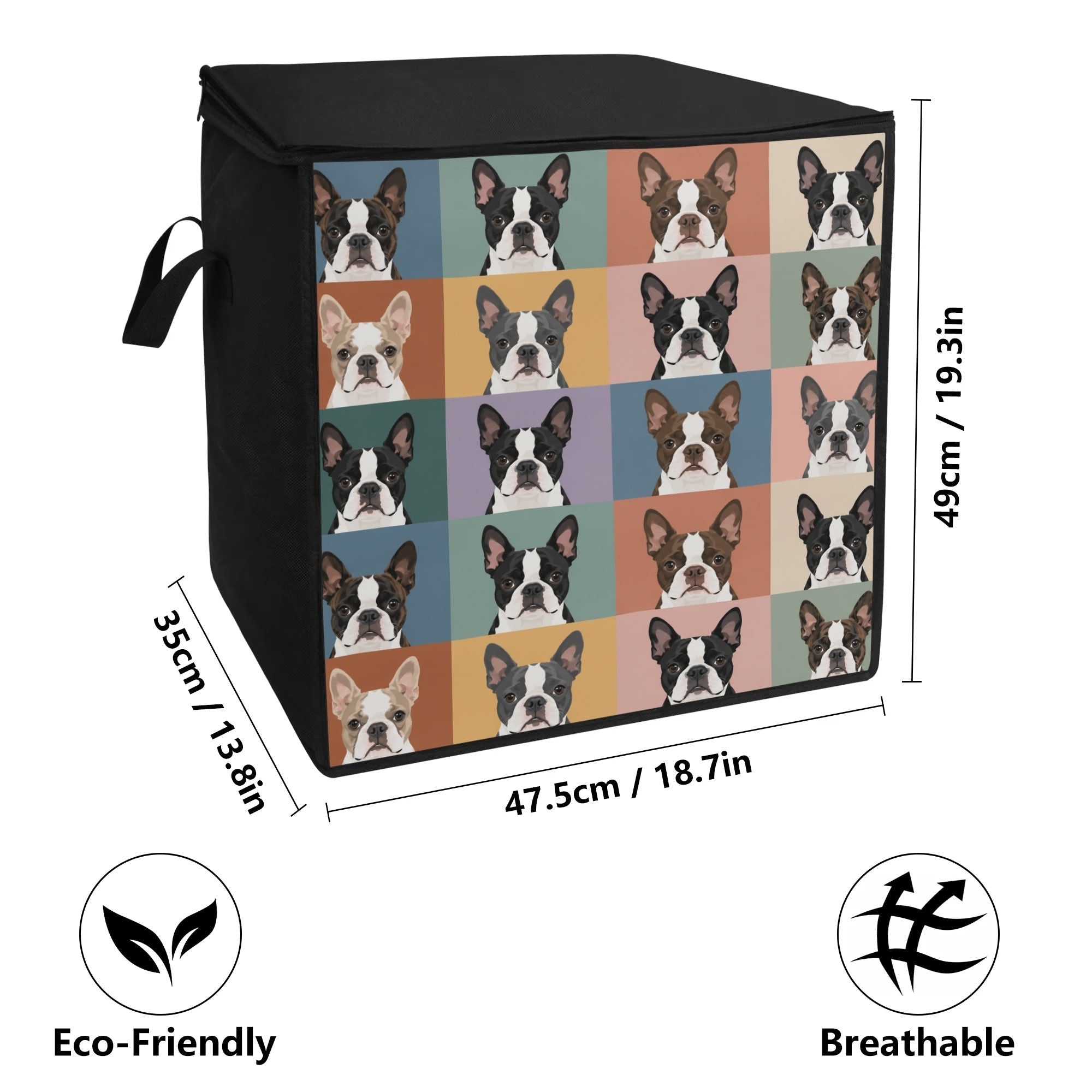 Pop Art Style Colored Boston Terriers Modern Tiles Pattern Storage Box Bag .