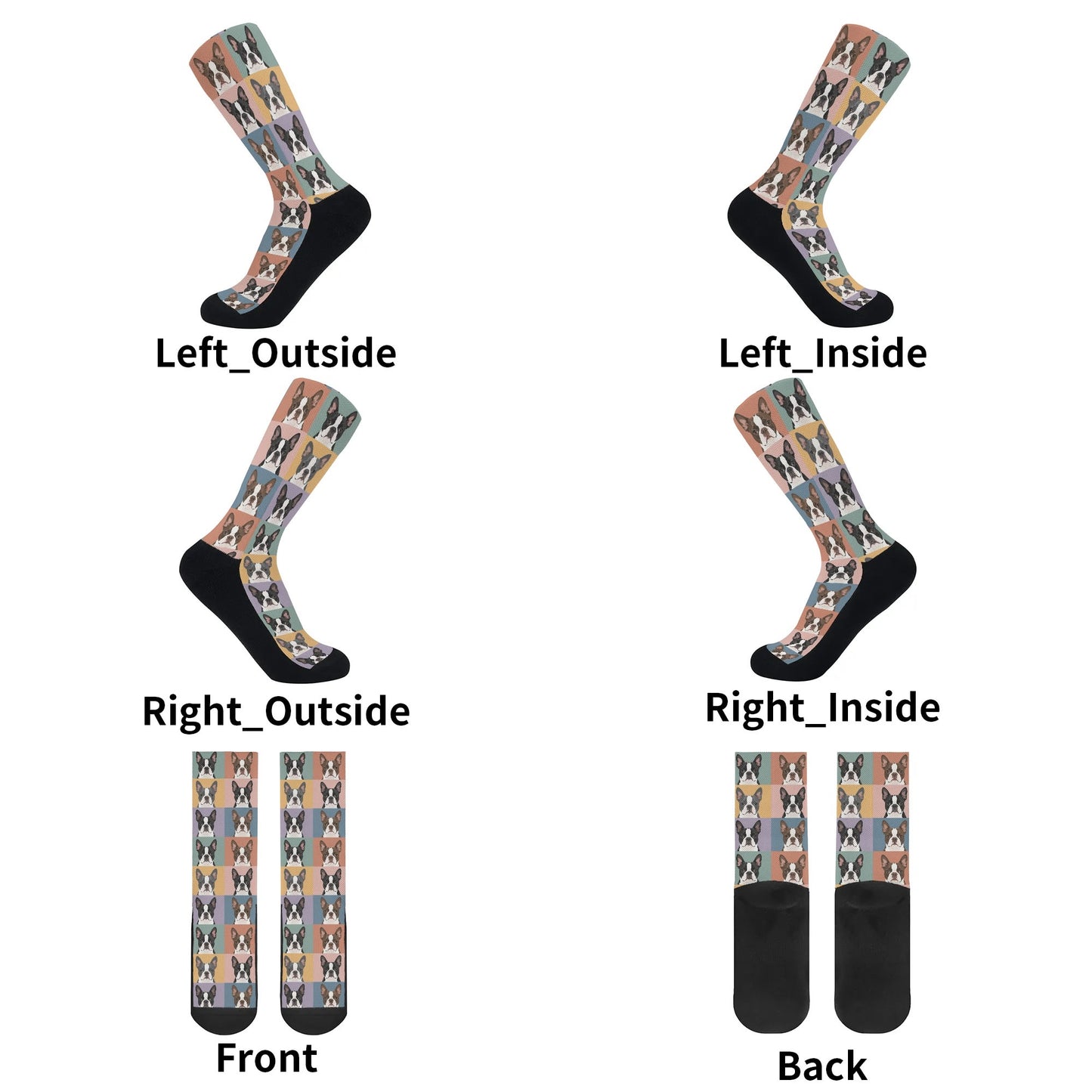 Pop Art Style Colored Boston Terriers Modern Tiles Pattern Crew Socks .