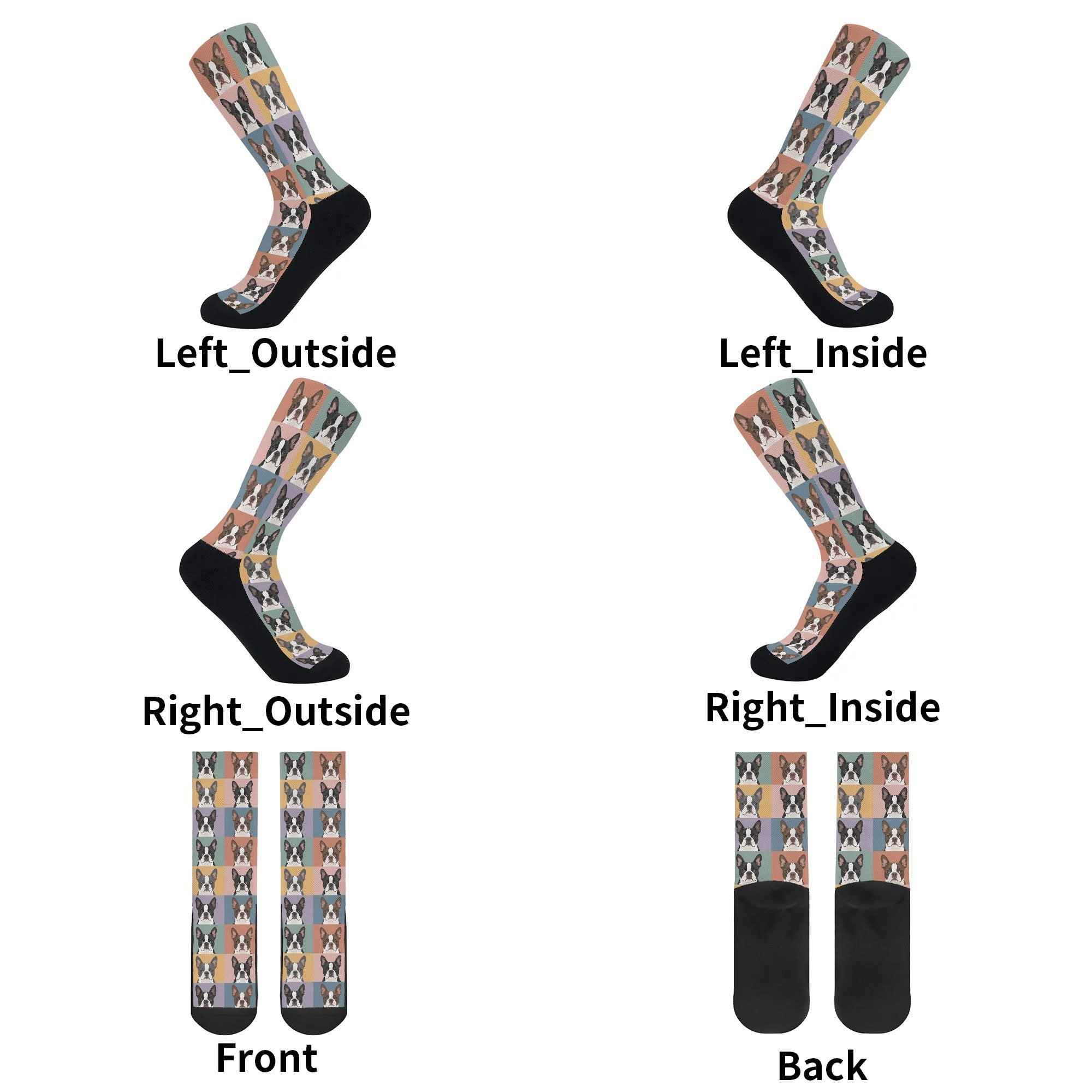 Pop Art Style Colored Boston Terriers Modern Tiles Pattern Crew Socks .
