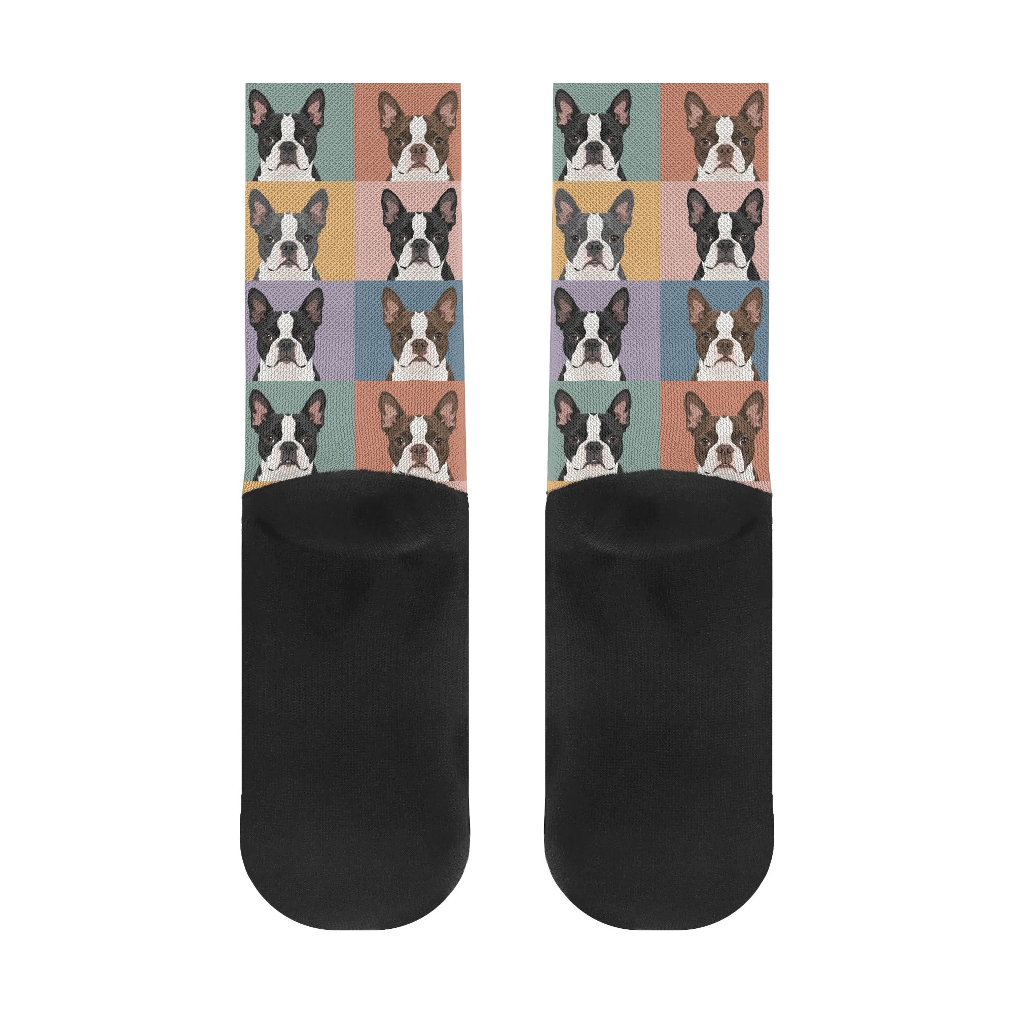 Pop Art Style Colored Boston Terriers Modern Tiles Pattern Crew Socks .