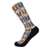Pop Art Style Colored Boston Terriers Modern Tiles Pattern Crew Socks .