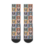 Pop Art Style Colored Boston Terriers Modern Tiles Pattern Crew Socks .