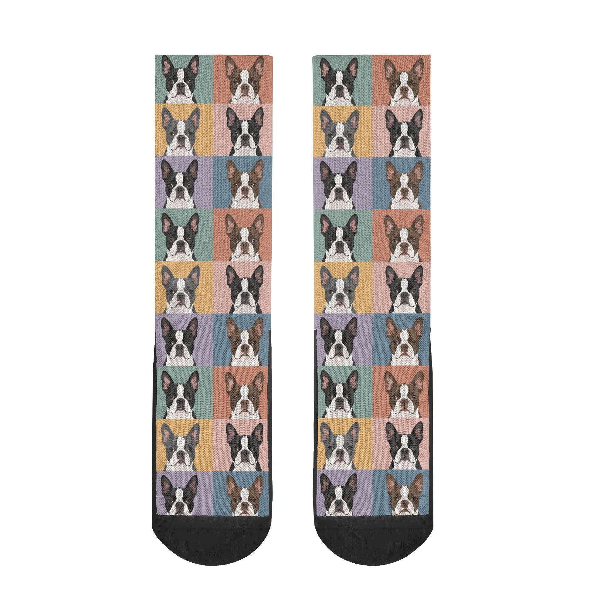 Pop Art Style Colored Boston Terriers Modern Tiles Pattern Crew Socks .