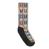 Pop Art Style Colored Boston Terriers Modern Tiles Pattern Crew Socks .