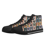 Pop Art Style Colored Boston Terriers Modern Tiles Pattern Unisex Rubber High Top Canvas Shoes . Black