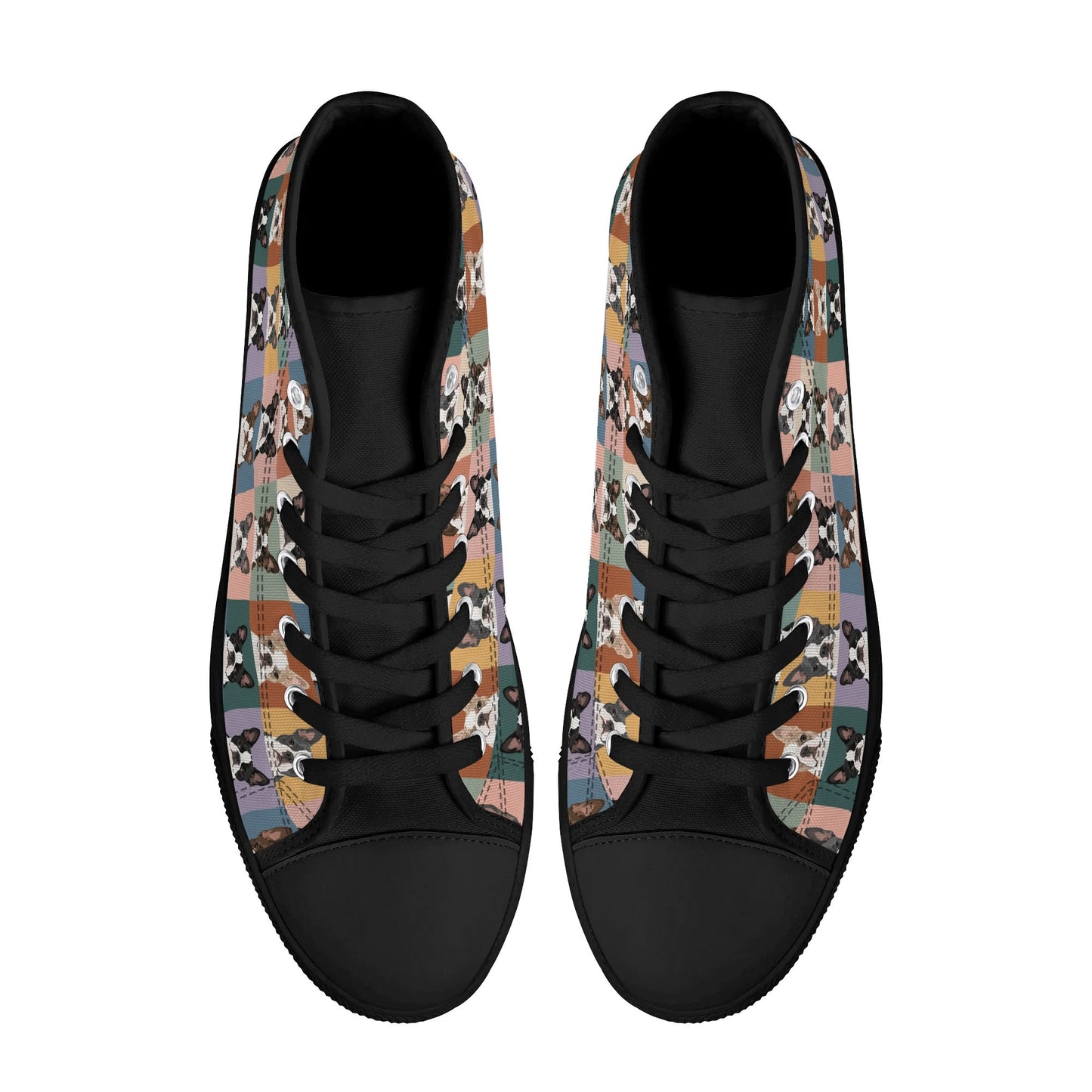 Pop Art Style Colored Boston Terriers Modern Tiles Pattern Unisex Rubber High Top Canvas Shoes .