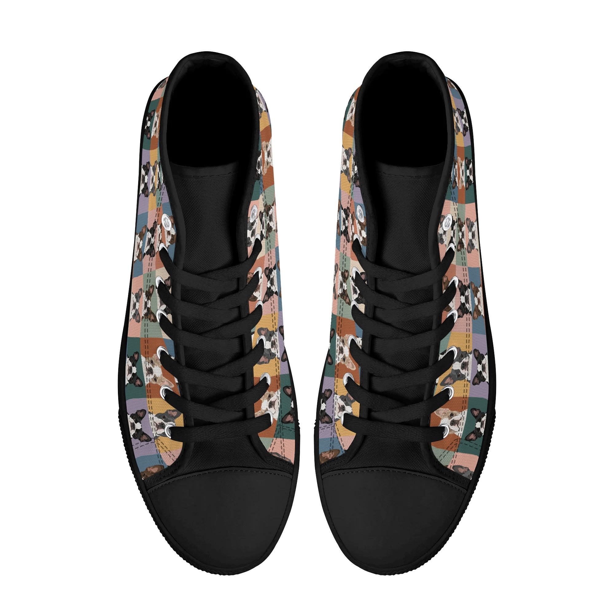 Pop Art Style Colored Boston Terriers Modern Tiles Pattern Unisex Rubber High Top Canvas Shoes .