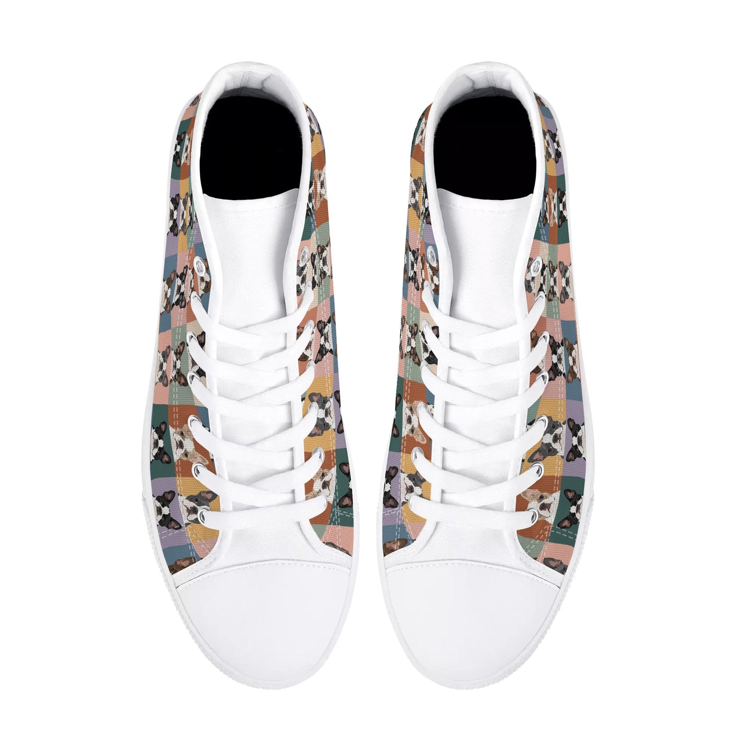Pop Art Style Colored Boston Terriers Modern Tiles Pattern Unisex Rubber High Top Canvas Shoes .