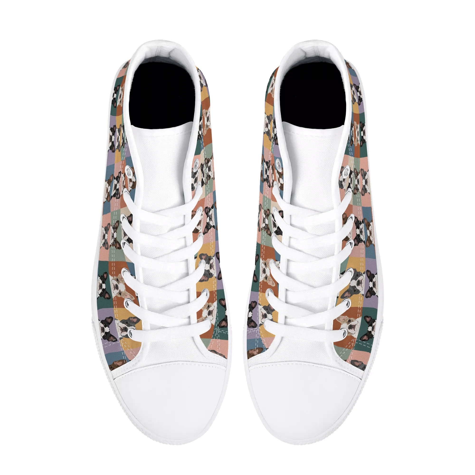 Pop Art Style Colored Boston Terriers Modern Tiles Pattern Unisex Rubber High Top Canvas Shoes .
